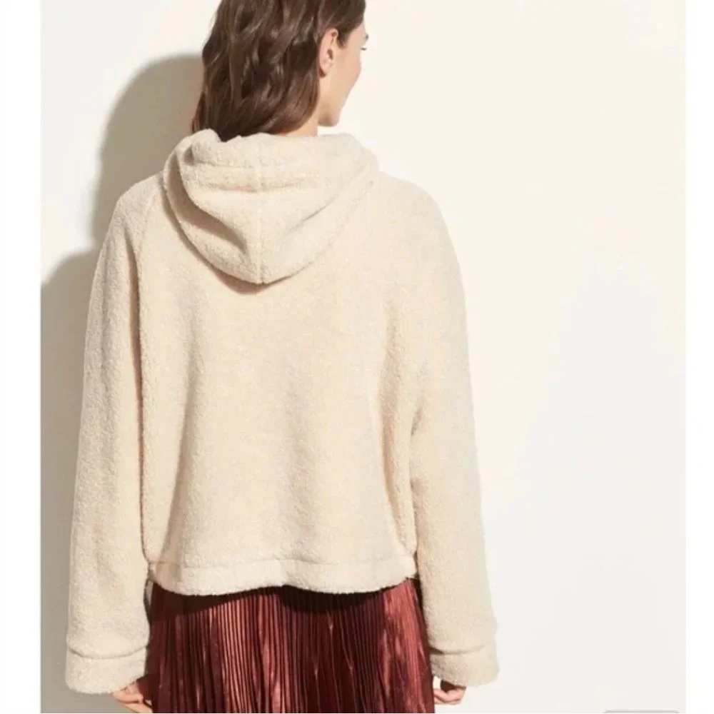 Vince $425 Cream Sherpa Oversized Hooded Pullover Jacket - Picture 3 of 10